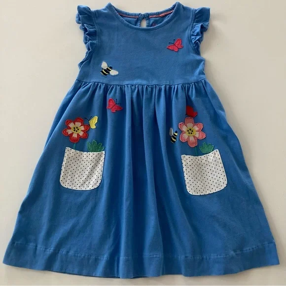 Mini Boden | Dresses | Mini Boden Girls 78 Blue Jersey Dress Pockets Flower  Butterfly | Poshmark